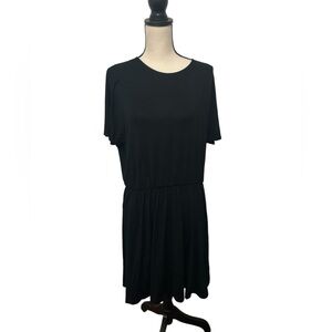 BODEN black dress side pockets elastic waist Size 16 Midi Viscose Plus EUC